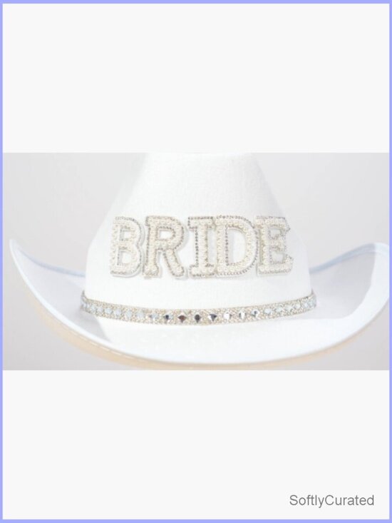 Bride and Groom Rhinestone Cowboy Hat Set with Veil, Earrings & Sunglasses for main image 6